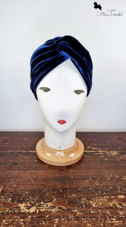 Fascia turbante velluto blu notte, fronte