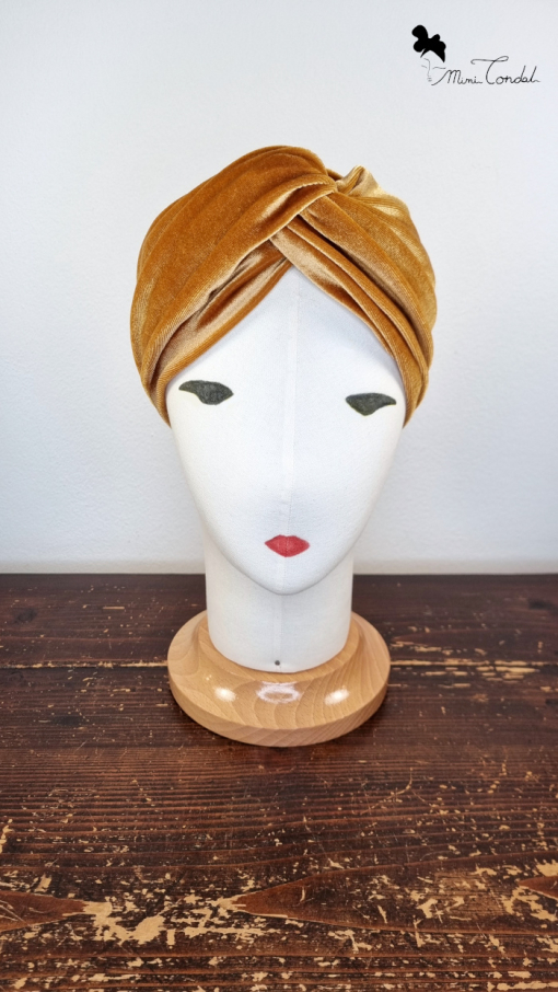 Fascia turbante velluto oro, fronte