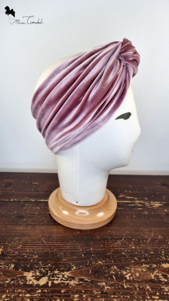 Fascia turbante velluto rosa antico, lato