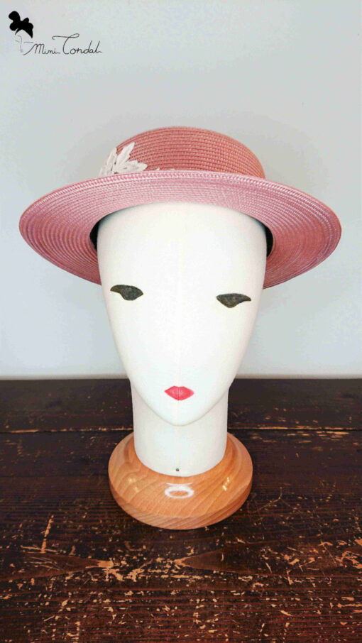 Cappello canotier rosa con ricamo, Mimi Condal