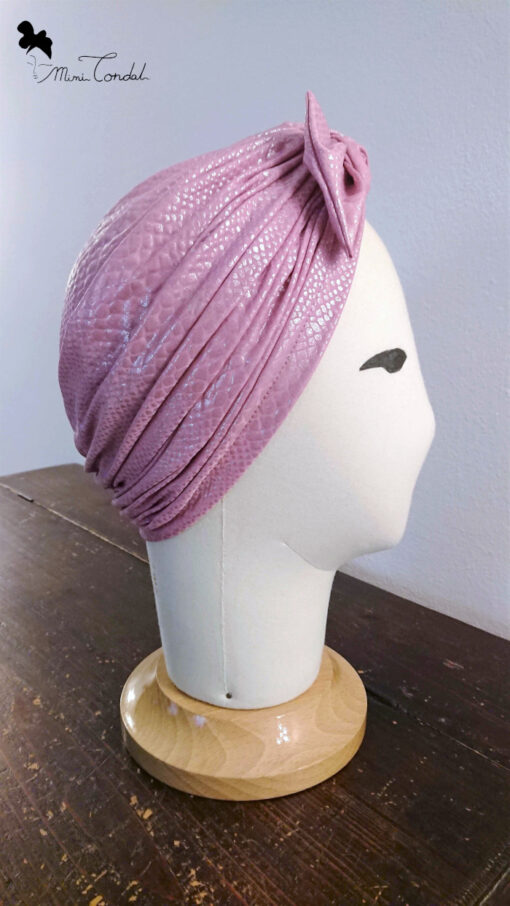 Turbante rosa in lycra rosa con effetto pitonato, Mimi Condal