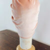 Turbante dalla forma allungata in velluto rosa con passamaneria perline, Mimi Condal