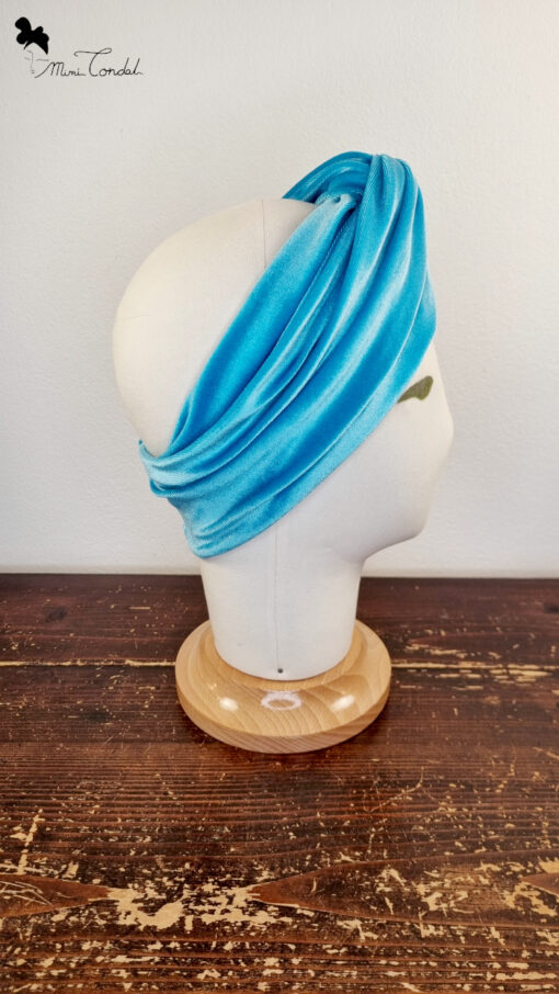 Morbida ed elegante fascia per capelli in velluto turchese, Mimi Condal.